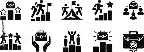 Business achievement and goal accomplishment vector icons