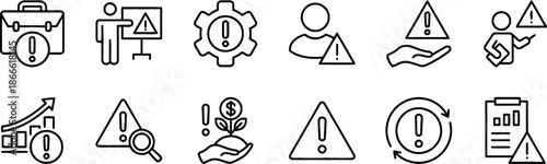 Warning and error line icon set for risk management