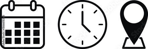 Basic icon set related to calendar and clock