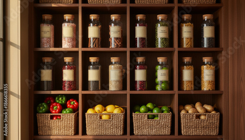 Wallpaper Mural Organized Pantry Shelves Filled with Fresh Produce and Pantry Staples Torontodigital.ca