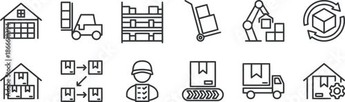 Warehouse and storage vector icon set design