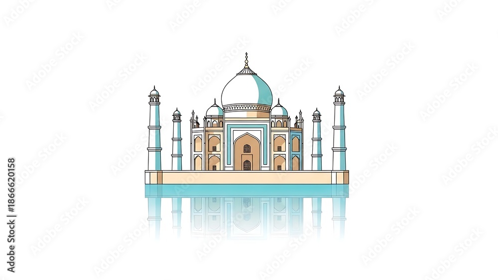 Obraz premium Illustrated taj mahal reflection