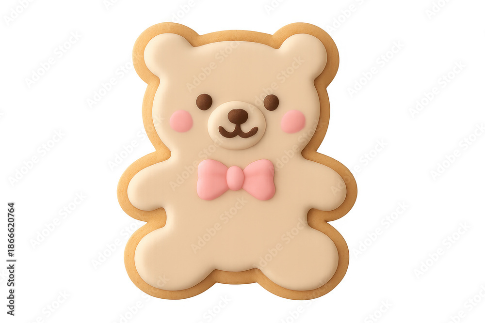 Fototapeta premium Cute teddy bear cookie with pink bow tie