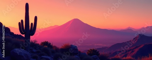 Towering cacti silhouette against dramatic Atacama mountain range , brown, arid landscape