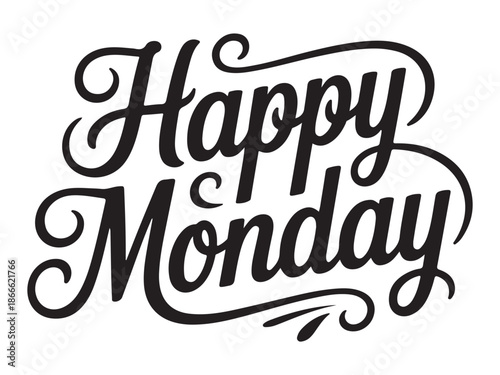Happy Monday Calligraphy Text on White Background