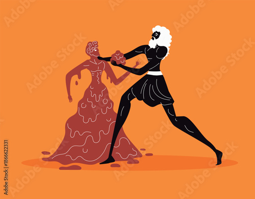 prometheus creating the human from clay in ancient greek vase style