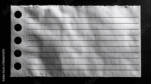A grayscale image of a piece of lined paper with holes