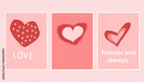 Set of vector images. Cute postcards. Flat design. Trendy templates with love quotes for banners, cards, and templates.
