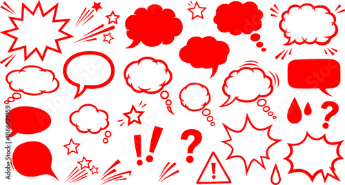 手描きの吹き出しと漫符のセット
