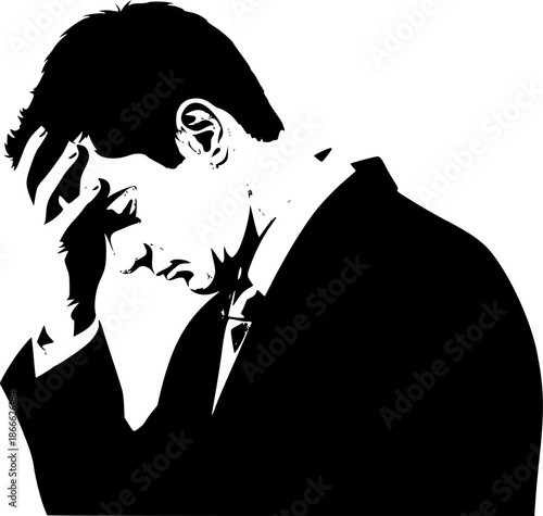 頭を抱えるビジネスマンのシルエット
