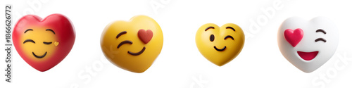 3D Heart Emoji Faces with Love and Happy Expressions for Social Media Reactions, Romantic Messages, Stickers, Mobile App Interface, UI UX Design and Digital Communication