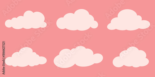 Hand drawn style cloud set showing multiple soft rounded sky clouds in light pastel colors with simple shapes smooth edges and calm visual rhythm creating an airy gentle and minimal scene
