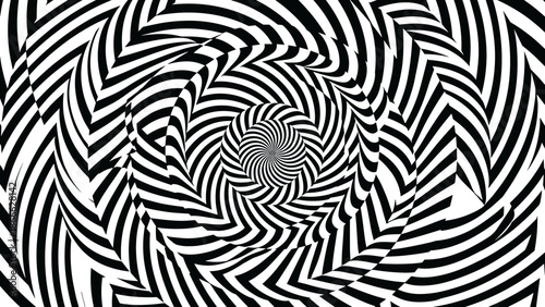 Abstract optical illusion background. Black and white twisted lines. Hypnotic pattern vector. Op art geometric spiral. Psychedelic monochrome tunnel. Swirl. Visual distortion art.