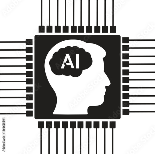 Artificial intelligence integrated into a microchip with a human mind concept