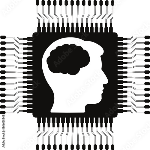 Artificial intelligence brain chip concept illustration representing human mind and digital technology integration