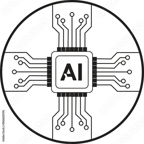 Artificial intelligence microchip icon representing advanced computing and technological development