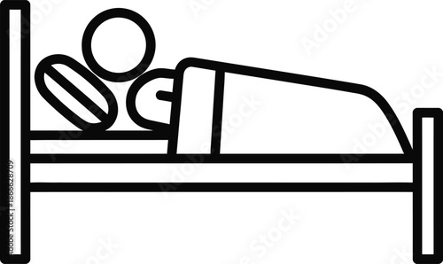 Minimalist line art illustration portraying a person in a peaceful slumber, comfortably resting in bed, symbolizing nighttime relaxation and tranquility