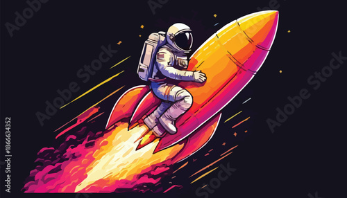 Astronaut Riding a Rocket - A Journey Through Space.
