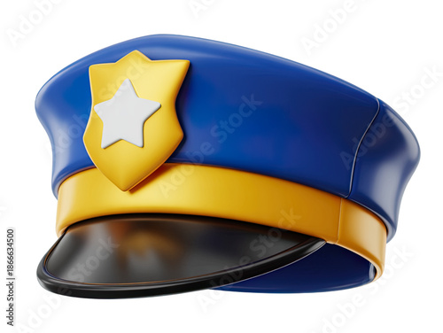 3d Police Officer Hat with Star Badge and Yellow Band for Law Enforcement and Safety
