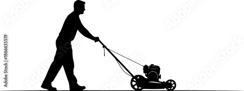 Man pushing an old green lawn mower silhouette. Lawn Mower Silhouette Stock Illustrations. Silhouette Man Pushing Lawn Mower. Black silhouette of a lawn mower on a white background. 