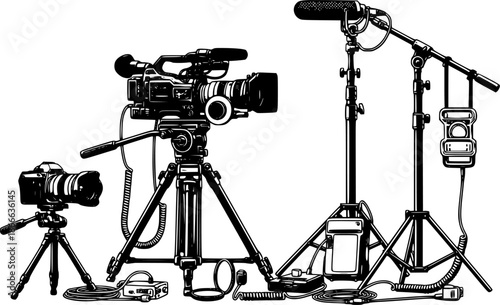 Camera and video equipment on stands video camera tripod
