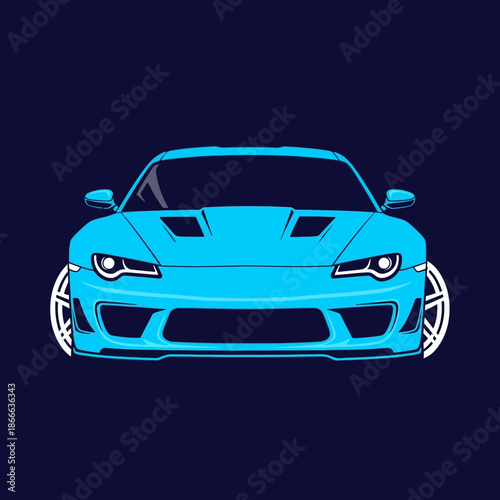 Blue Sports Car Front View Illustration.
