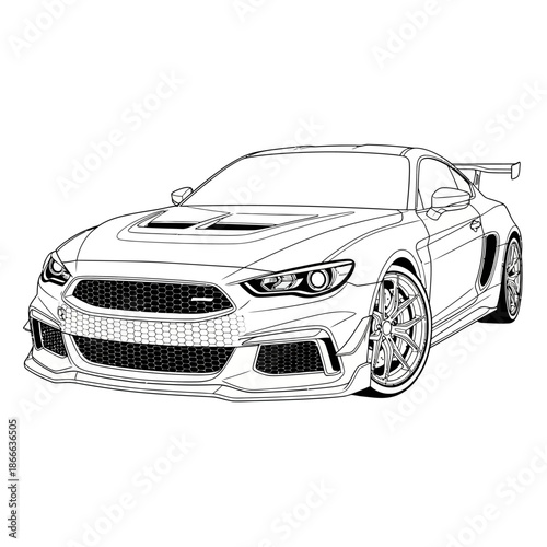 Line Art Illustration of Sports Car.