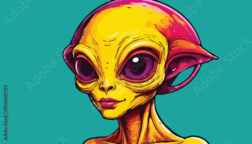 Captivating Portrait of a Yellow Alien with Striking Purple Eyes.