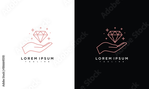 Hands holding diamonds with elegant minimalist design and subtle sparkle effects