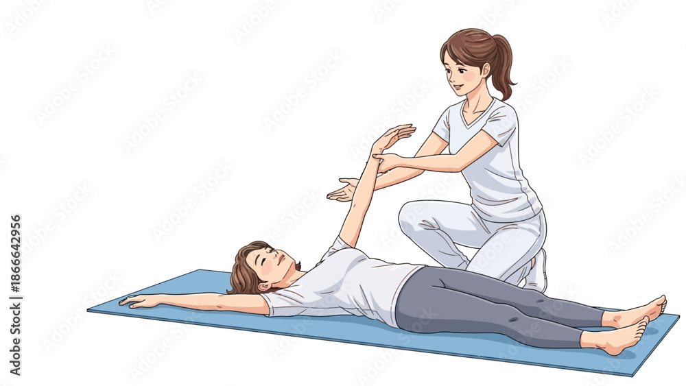 Obraz premium Physical therapist performs arm range of motion stretching with