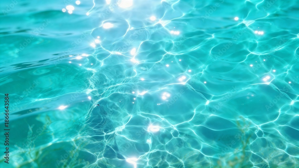 Obraz premium Turquoise water with sunlight glare and waves. Water surface, purity, and summer shining
