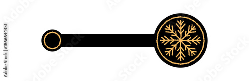 Gold and black snowflake sticker seal in crayon style for package. Icy winter decoration and cold frost icon for christmas gift or product. Snow flake emblem adds festive accent.