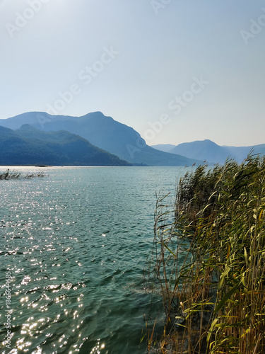 beautiful landscape of the lake against the background of mountains