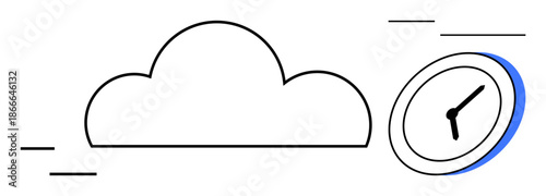 Cloud computing, efficient workflows, technology, productivity, time tracking, remote work. A cloud icon and clock integration of speed and technology. Cloud computing and time tracking