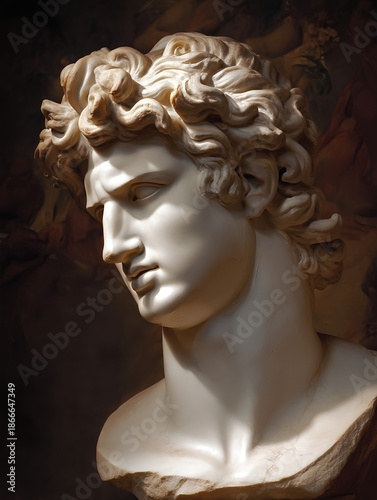 A refined classical art marble bust of Apollo emphasizing proportion elegance and sculptural realism