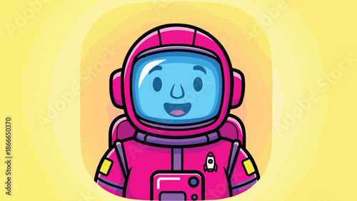 Cartoon Astronaut Character in Pink Spacesuit with Cheerful Expression.