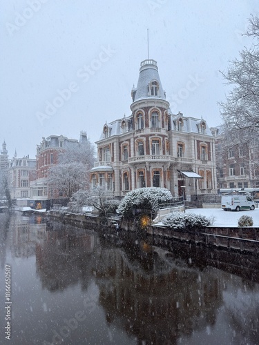 Snowy Day in Amsterdam, Netherlands