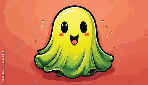 Adorable Yellow Ghost Cartoon Character with a Cheerful Expression.