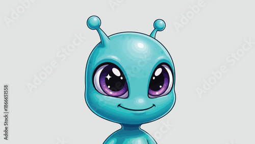 Adorable Cartoon Alien with Big Eyes and Antennae.