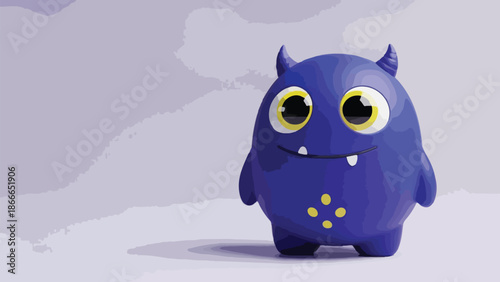 Adorable Blue Monster Character with Horns and Big Eyes.
