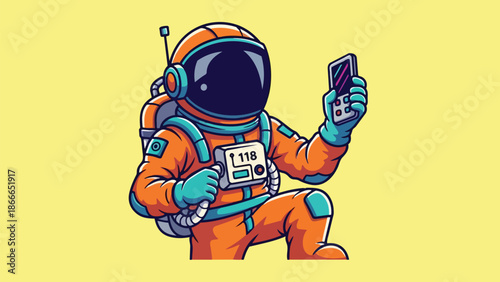 Astronaut Taking Selfie in Space Suit with Smartphone.