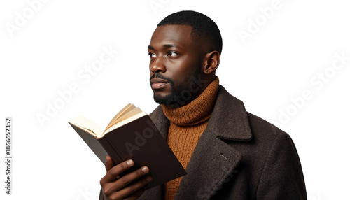 A man reading a book on transparent background