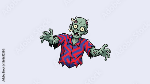 Cartoon Zombie with Bone Fragment in Head Approaching.