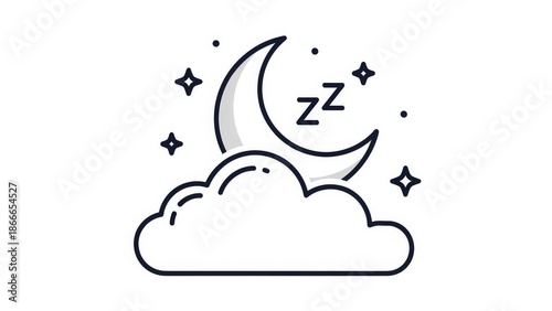 Peaceful Moon and Stars Over Clouds with Sleep Symbol