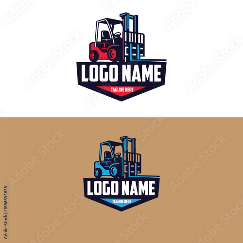 Professional logo design featuring a forklift and warehouse concept, representing logistics, material handling, freight services, and industrial transportatio
