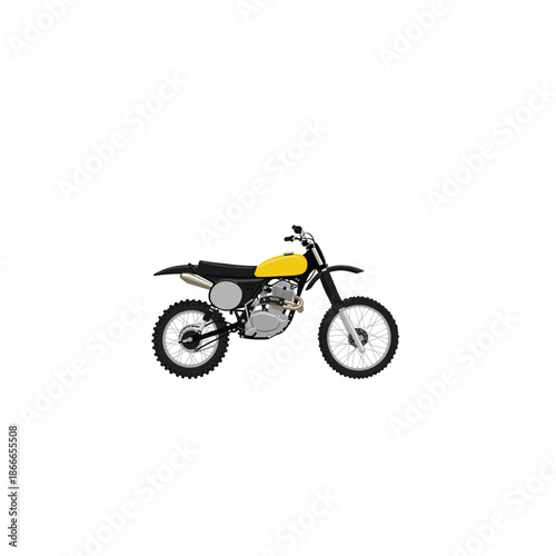High-quality illustration of a classic off road dirt bike motorcycle isolated on a white background. This image represents motocross, trail riding, vintage scrambler design, and off-road motorcycling 