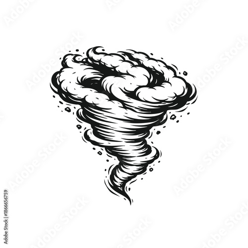 Monochrome tornado whirlwind illustration isolated on transparent background, generative ai