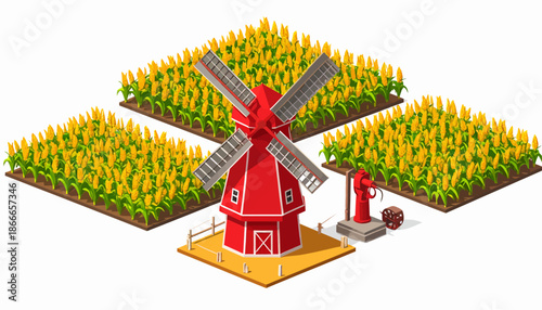 Isometric Corn Field with Windmill