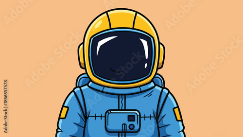 Cartoon Astronaut in Blue Suit with Yellow Helmet Illustration.