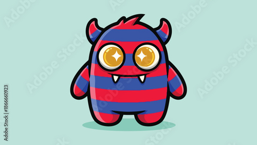 Cartoon Monster with Striped Body and Glowing Eyes Illustration.